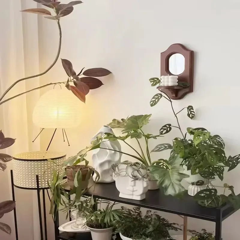 Wall-Mounted Wooden Mirror Featuring Integrated Shelf and Candle Stand, Perfect for Aromatherapy and Decorative Storage