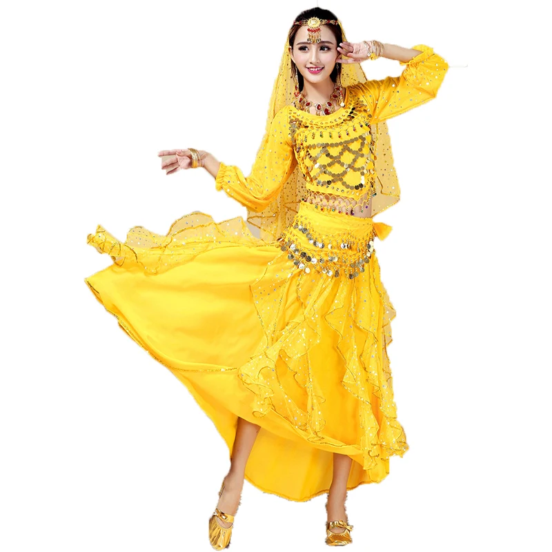 

Adult Belly Dance Top Sequins Skirt Set for Women Halloween Bollywood Costume Festival Performance Cosplay Rave Dancewear Suit