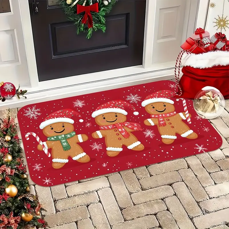 VIKAMA Cute Gingerbread Man Christmas Doormat—Non-Slip, Machine-Washable Entryway Rug and Home Decor for the Foyer or Porch