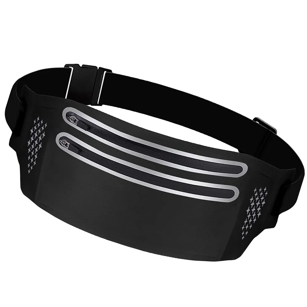 

Slim Black Sports Waist Pack Double Zippers Tpu Phone Storage Bag for Running Hiking Dog Walking Double Zippers Pocket