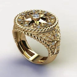 Trendy Men's Ring Hip Hop Compass Stamp Artificial Zircon Inlaid Fashion Retro Style Classic Casual Luxury
