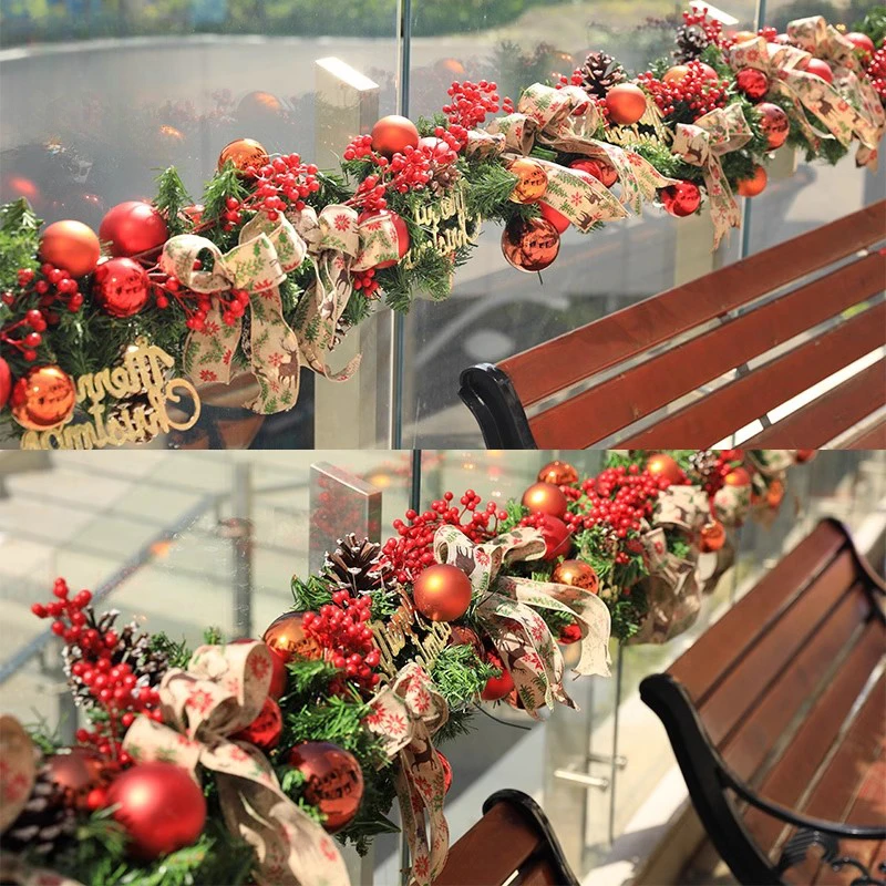 2024 new Christmas rattan wreath door hanging Christmas decoration scene arrangement door staircase handrail bag railing