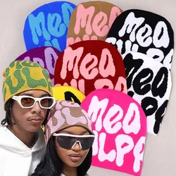 Nowa moda Meaculpa Unisex Y2K Beanies Hat Graficzne czapki zimowe Ciepłe dzianinowe czapki Hip Hop Wełniane czapki dla mężczyzn Kobiety Fajne czapki