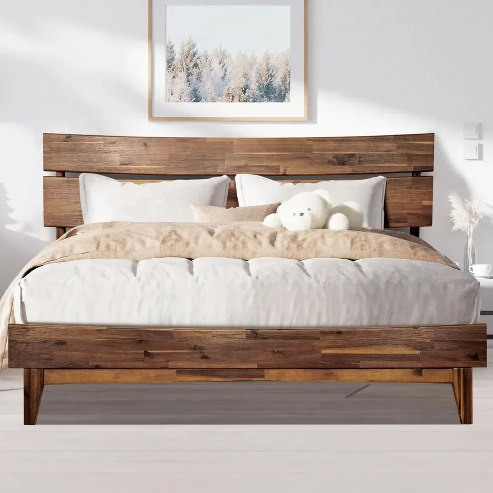 Wooden Frame with Headboard, Solid Wood Platform Bed, Easy To Assemble, No Need for Spring Mattress Polishing Bedroom Furniture