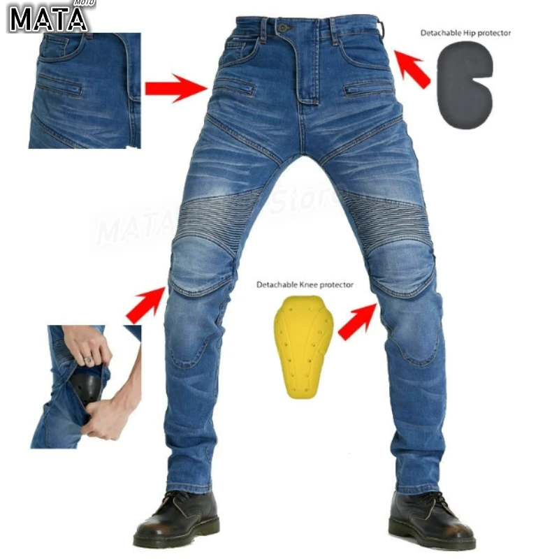 

Men Jeans Collection Classic Denim PK718 PK719 Zip Motorcycle Pants Pantalones Motocicleta Hombre Featherbed Jeans Gears