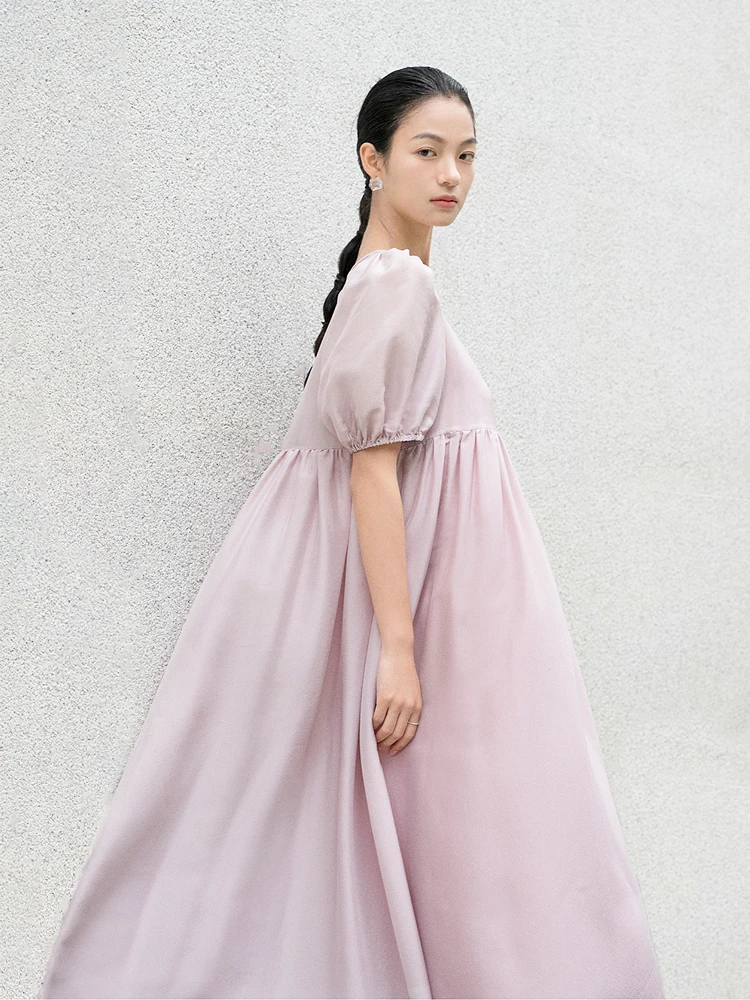 

Женское ретро-платье Ele High Waist Bubble Sleeve Dr Yuann Commute из шелковистого полиэстера с высокой талией и свободным кроем