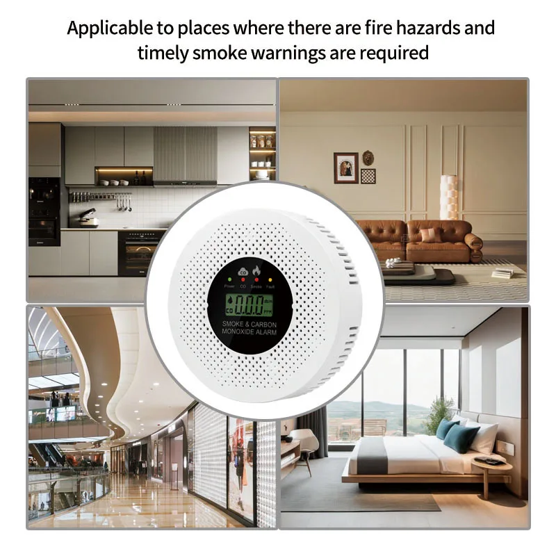 2-in-1 Smoke & Carbon Monoxide Detector LCD Digital Display Real-Time Monitoring Alarm Indoor Home Safety Sensor