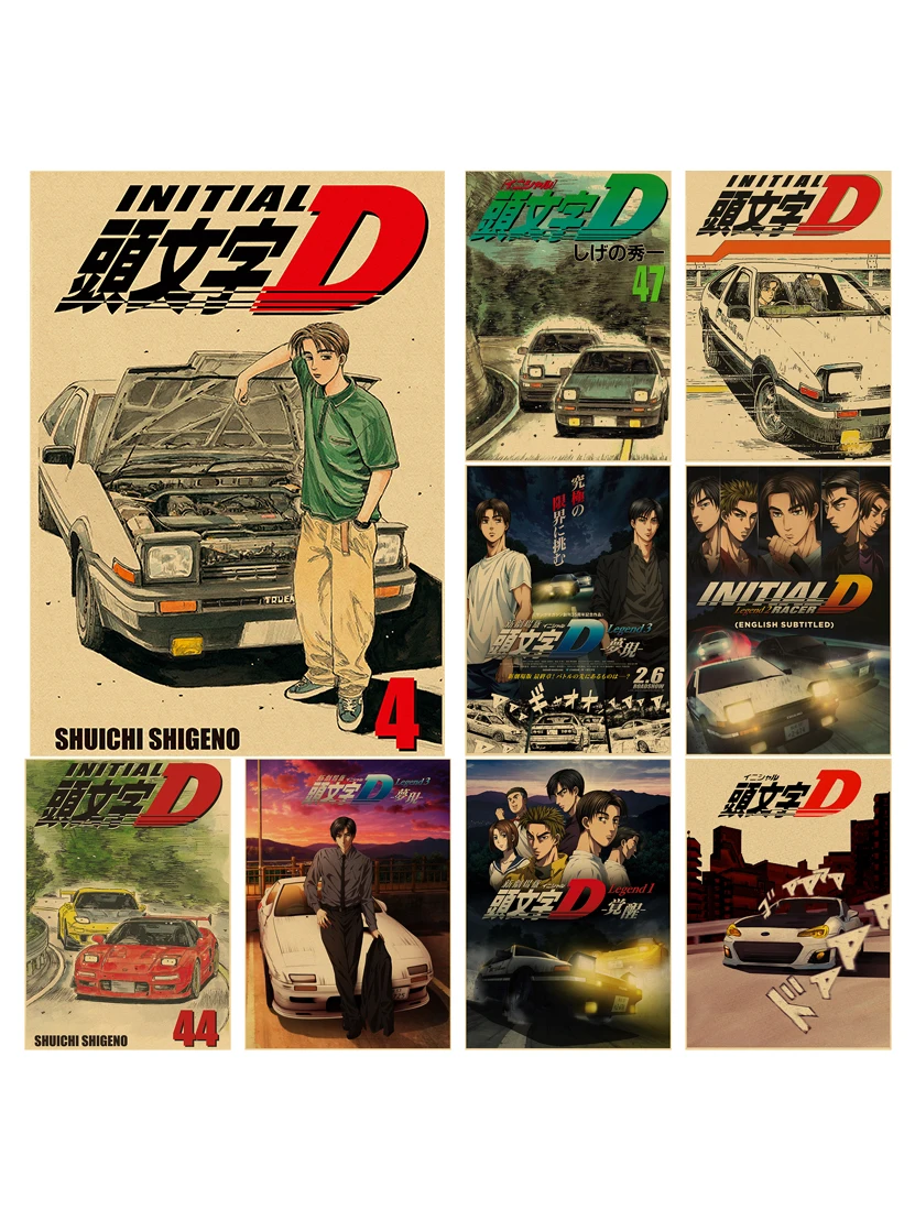 Affiche de dessin animé Initial D, Manga japonais, affiches en papier Kraft, bricolage, Vintage, décor de maison, Bar, café, Art esthétique, peinture murale, image