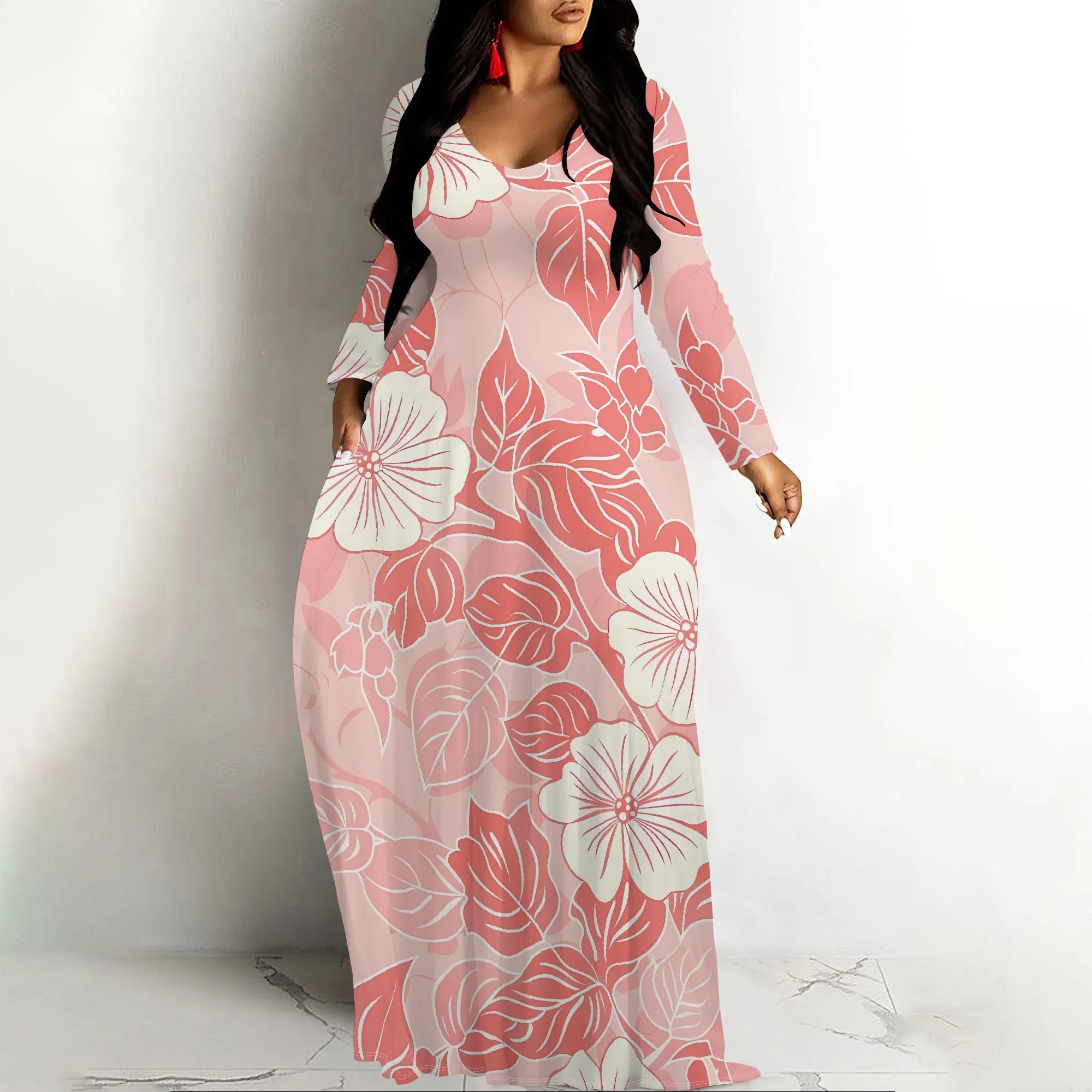 

Women's Floral Abstract Maxi Dress Long Sleeve Flowy Blue Yellow Bohemian