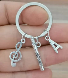 26 Letter Flute Musical Instrument Keychain Music Lovers Key Ring