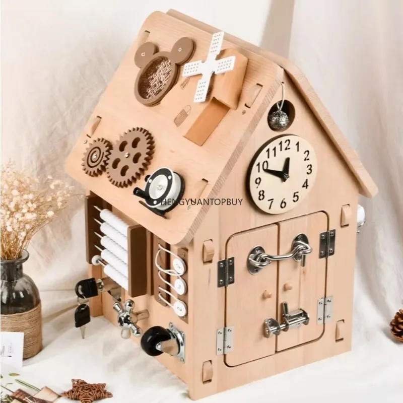 2021  Montessori Education Wooden Enlightenment Toys Busy House Lock Box