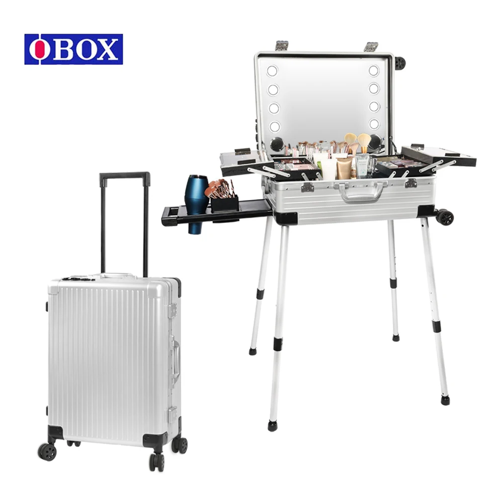 OBOX Professional Artist's Fashion PC Rolling Trolley Makeup BOX Studio Case With LED Lighted Mirror Train Durable Open Closure