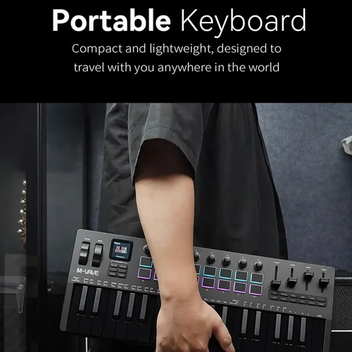 Teclado MIDI M-VAVE SMK-37 PRO: 37 teclas, fuente de sonido incorporada, compatible con inalámbrico y 16 almohadillas para conexión multisistema