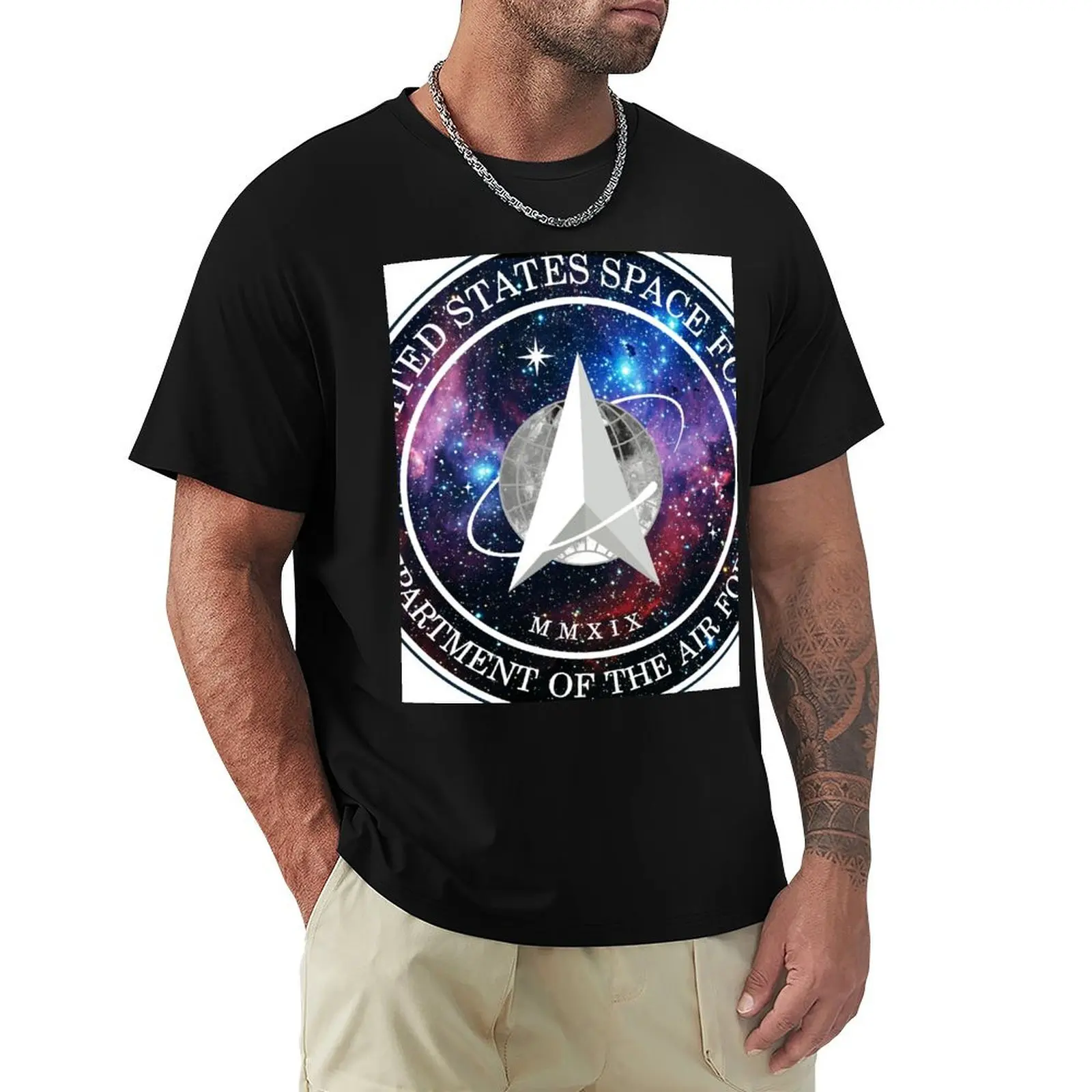 US Space Force Official Logo Design - Running Chicken Nebula Galactic Universal Stars Print T-Shirt