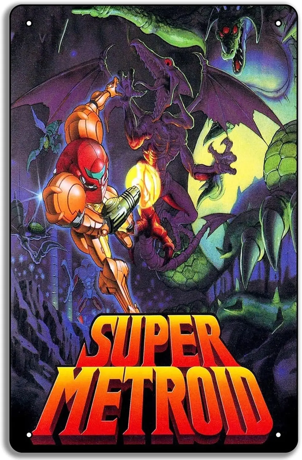 Super SNES Poster 8 x 12 Inch Metal Tin Sign Plaque Funny Man Cave Room Wall Decor