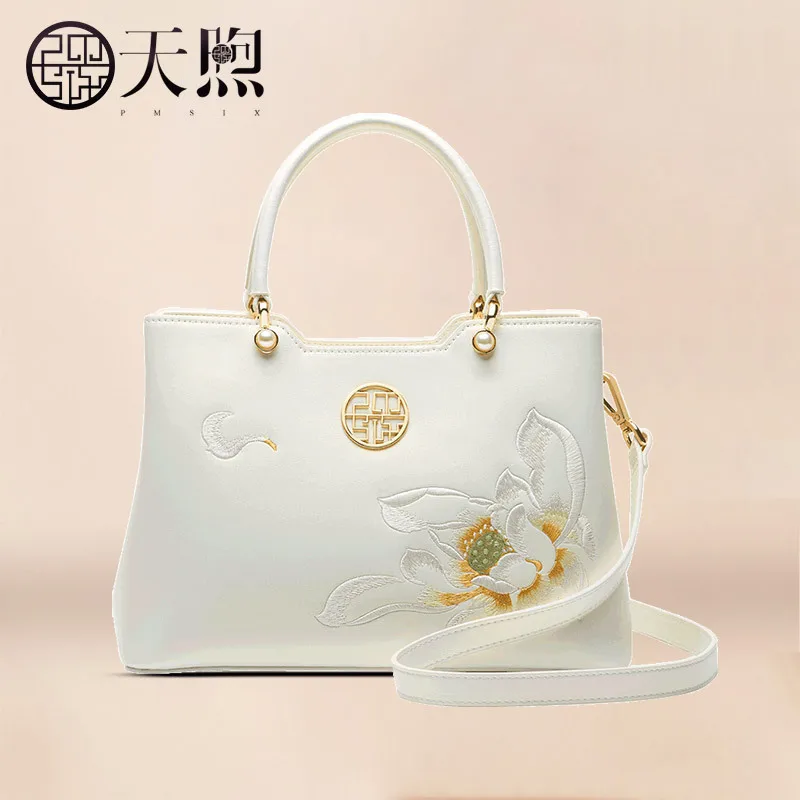 Pmsix days warm Ailian said bag women's new atmosphere white embroidery mother portable cheongsam women's shoulder bag