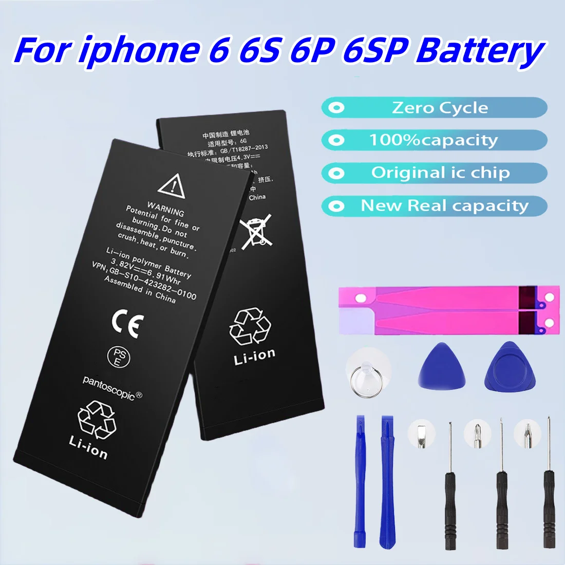 brand new Zero-cycle High-quality Battery For iPhone 6 6S 6Plus 6SPlus  Mobile Phone With Free Tools Sticker for iphone 14 plus 100set battery adhesive strip sticker