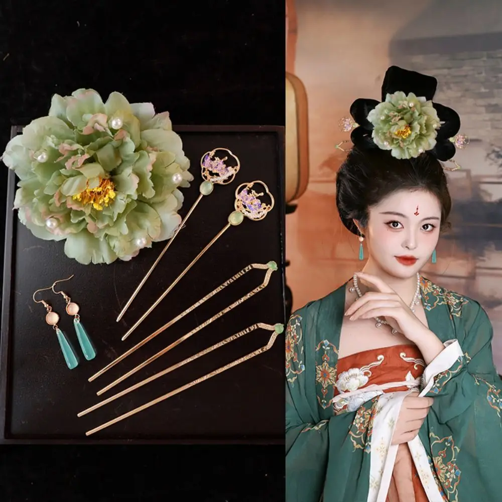 1 Set Chinese Style Ancient Hair Stick Classical Tassel Tang Dynasty Hairpin Pearl Elegant Flower Hair Comb