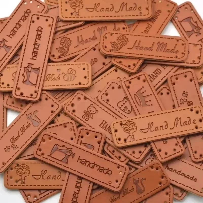 20-80 Pcs Leather Tags For Clothing DIY Accessories For Gift Handcraft Leather Label For Handmade Clothes Labels With Tree Logo
