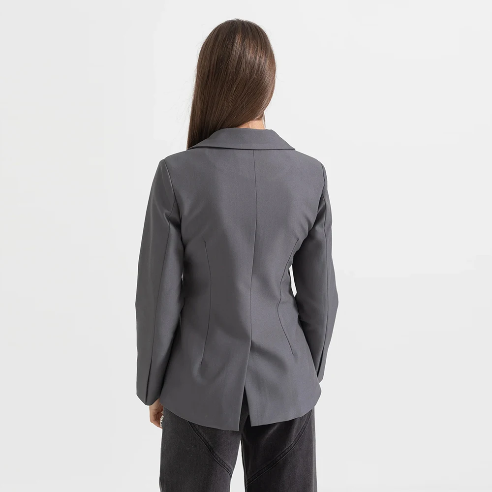 TWOTWurea YLE-Blazer à lacets patchwork solide pour femme, col en V, manches longues, tunique épissée, simple boutonnage, mode féminine