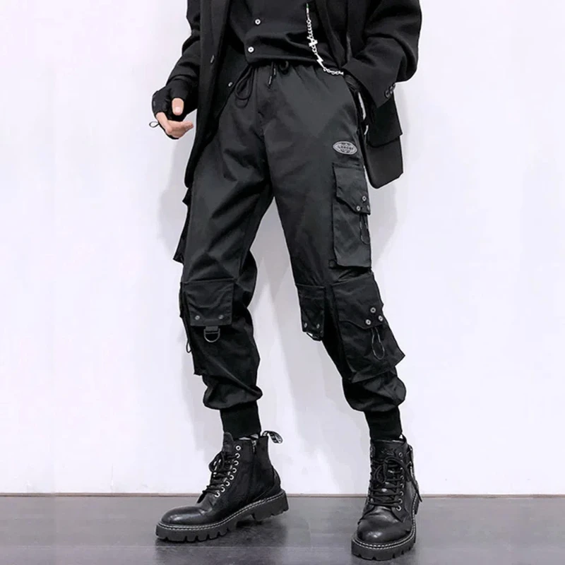 

Chinese Style Chic Big Size Men Cargo Pants Spring Autumn New Loose Hip Hop Pocket Panelled Elastic Waist Comfortable Trousers