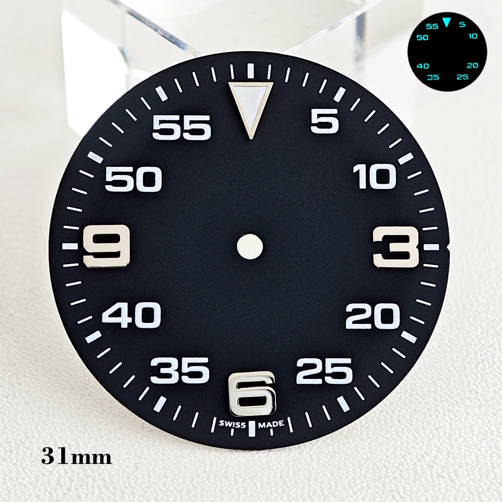 NH35 28.5mm 31mm Explorer Style Watch Dial No Logo Ice Blue Luminous Fit NH35 NH36 Automatic Movement Custom Logo Watch Dial