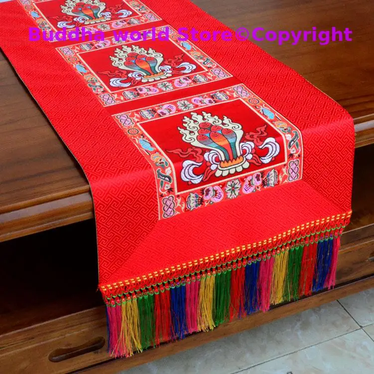 Wholesale Buddhist supply Tibet family home Buddhism Temple Auspicious Embroidery Altar Long flag Table cloth cover Deco