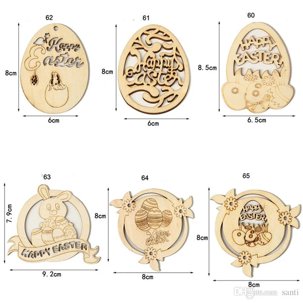 30pcs/set Wooden Hollow Happy Easter Rabbit Eggs Decoration Home Pendants Ornaments Bunny Wood Craft Easter Supplies