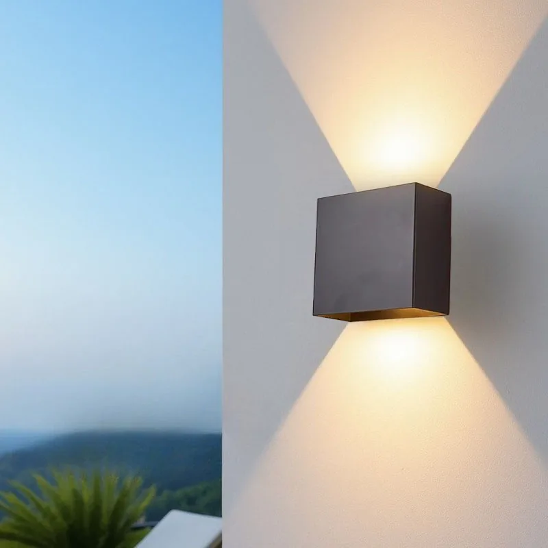 

Квадратные наружные настенные светильники вверх и вниз 7 Вт Современный черный внешний светильник Светодиодные фонари для крыльца для дома, гаража, 3000K, теплый белый