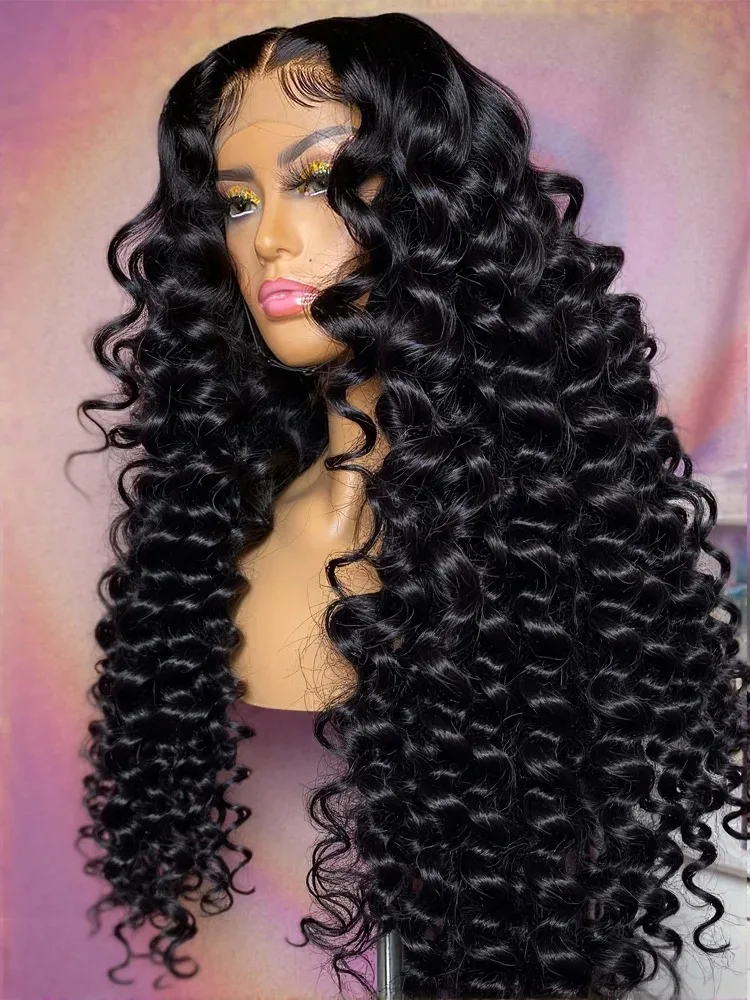 

Deep Wave Lace Front Wig Long 13x4 HD Transparent Glueless Wigs PrePlucked Synthetic High Quality Heat Resistant Daily Wear