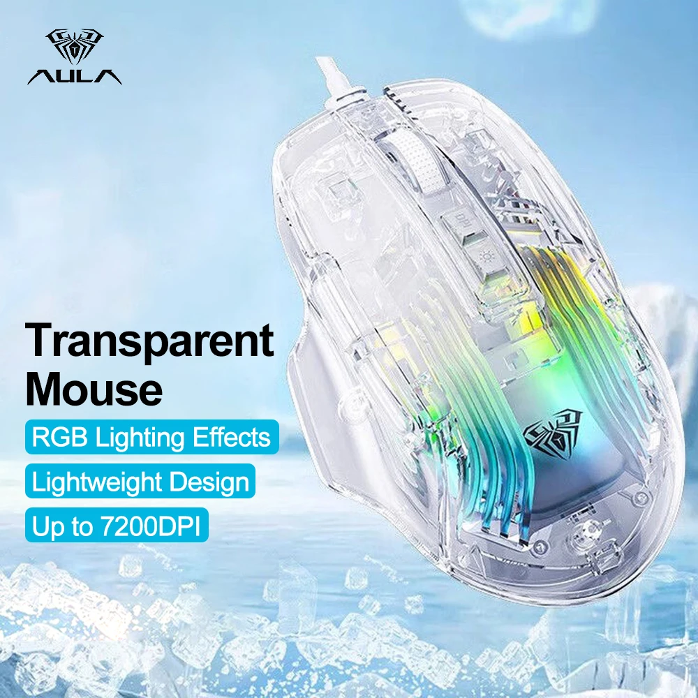 

AULA S80 Gaming Mouse RGB Wired Mouse Transparent Ergonomic Computer Mouse 7200 DPI for MacBook Tablet Laptops Computer PC Mice