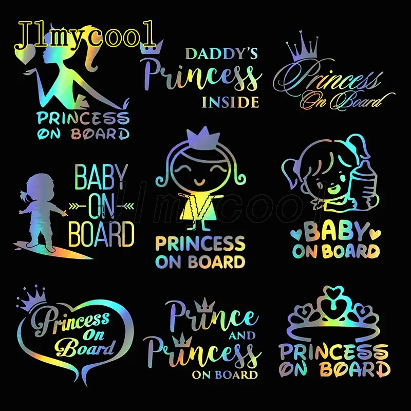 Funny 3D Car Stickers Princess Baby On Board Vinyl Decals Girl Daughter Warning Sign Sticker On Auto Car Styling Decal Stcker