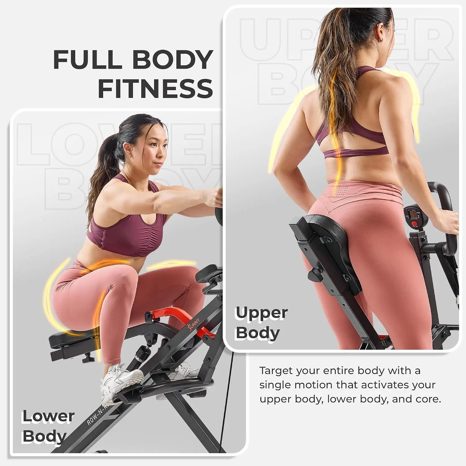 Full Body Home Row Ride Trainer Adjustable Resistance 330LB Capacity Training Seat Handle Connected App Compact