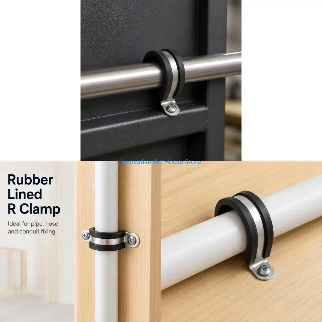 E1PC R Shaped Pipe Mount Clamp with Rubber Contact Area Quick Installs for Plumbing