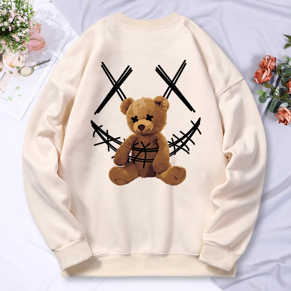 Trapped Brown Ted Bear Pattern Kawaii Printing Hoodie Men Women Fashion Sweatshirt Hip Hop Streetwears Casual Hoodies Couple