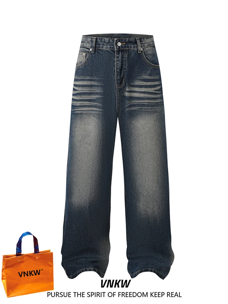 

Retro Washed American High Street Vibe Men's Straight Leg Wide Leg Jeans Autumn Winter Slimming Long Trousers for Couples