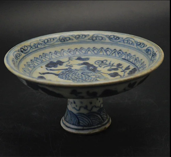 13cm China Old Ming Dynasty Blue White Porcelain Kirin Pattern Fruit Plate Decor