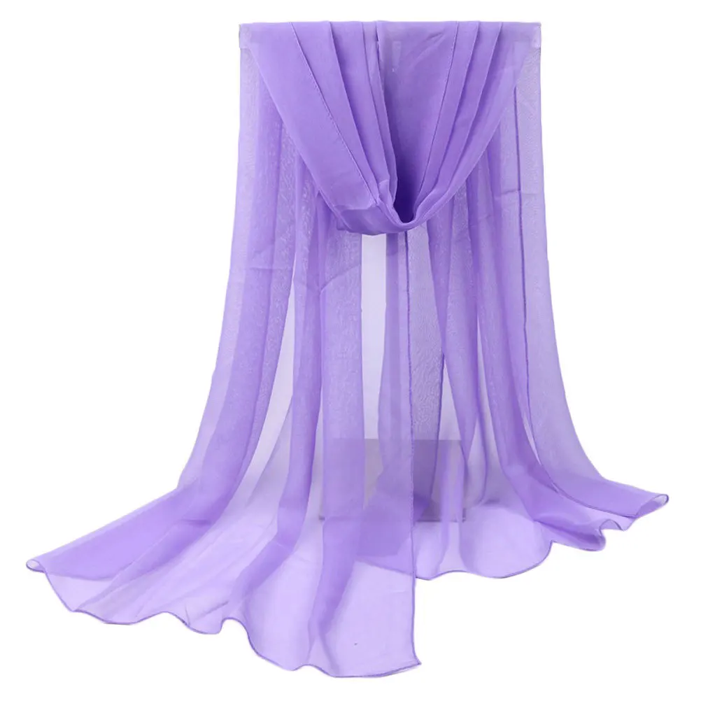 Solid Color Scarf 180X70Cm Purple Premium Polyester Sunscreen Scarves For Women Uv Protection Beach Shawl Dual Use Dancing
