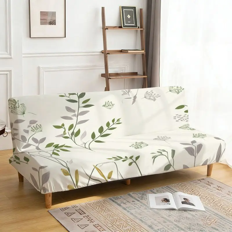 1pc Elastic sofa bed cover,Fresh Green Gray Leaf Dandelion Print Couch Slipcover for Living Room