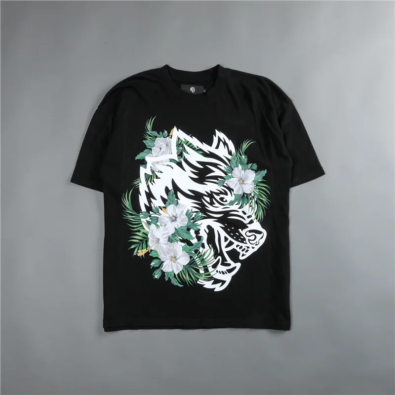 

Large Floral Print Cotton Training T-irt round Ne ort Sve Fitn Gym Spring Summer Casual Loose Fit Men's Tee