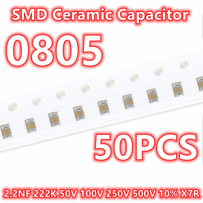 (50pcs) Original 0805 2.2NF 50V 100V 222J 2200PF 5% NPO COG SMD Ceramic Capacitor IC 2012