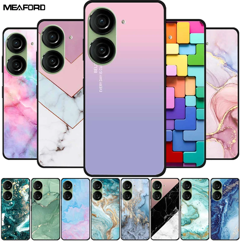 Soft tpu silicone case para asus zenfone 10, 5g, 5,92 polegadas, mármore, proteção traseira, pára-choques