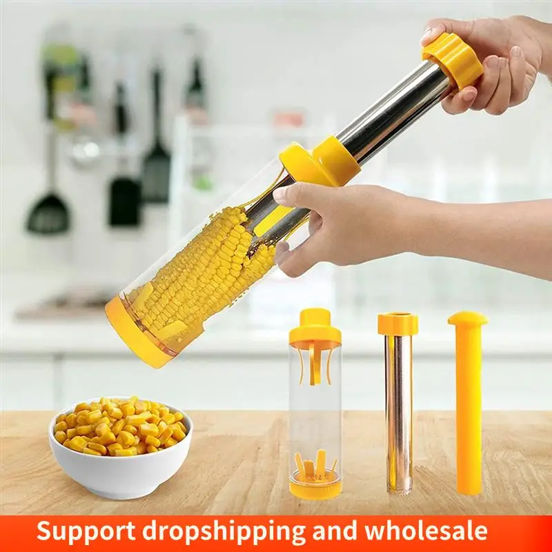 

AA86 Роскошный кукурузный стриппер из 2 предметов, желтый АБС-пластик + нержавеющая сталь от початка, без брызг или беспорядка, можно мыть в посудомоечной машине