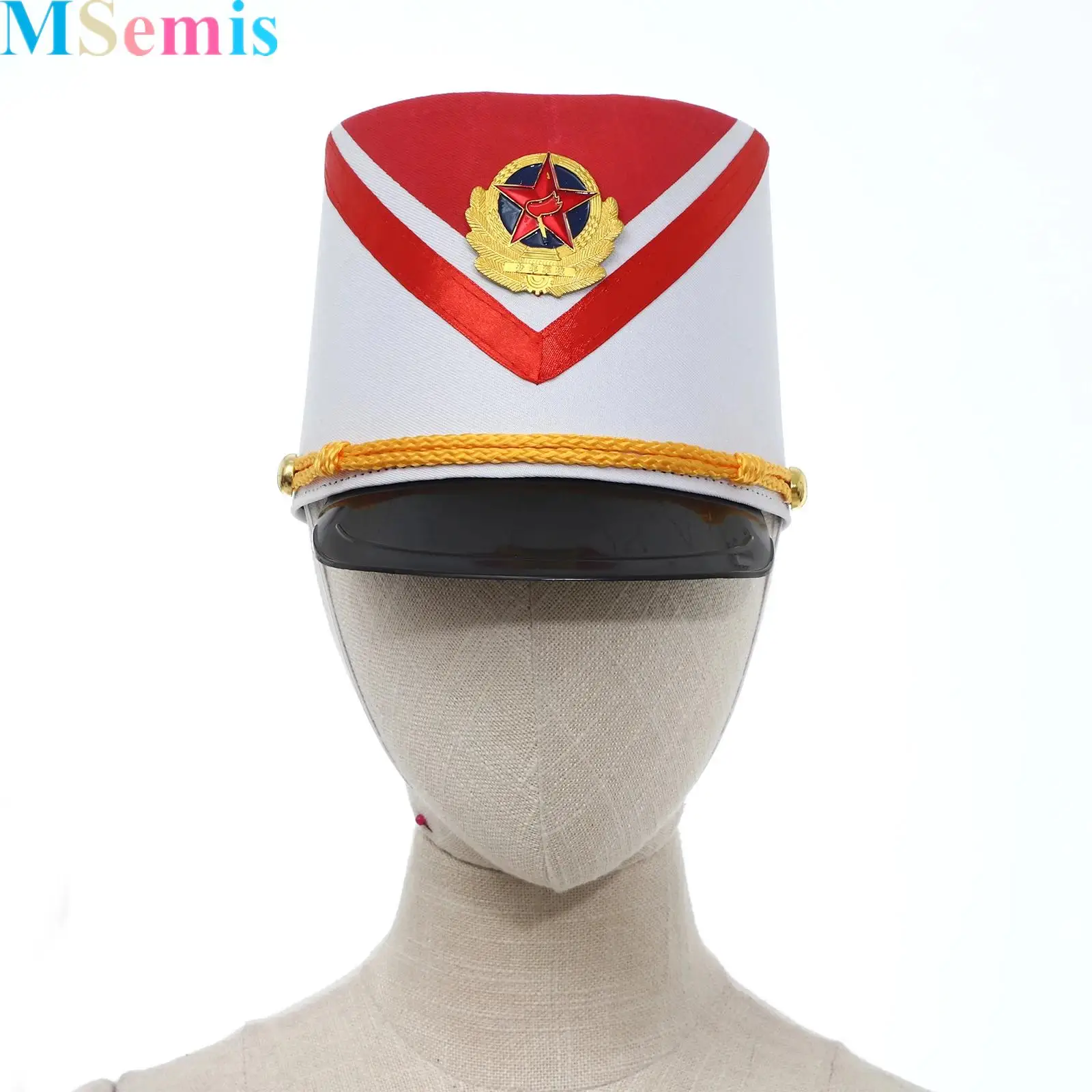 

Kids Adult Drum Horn Uniform Hat Band Hat Conductor Performance Hat with Feather Decor