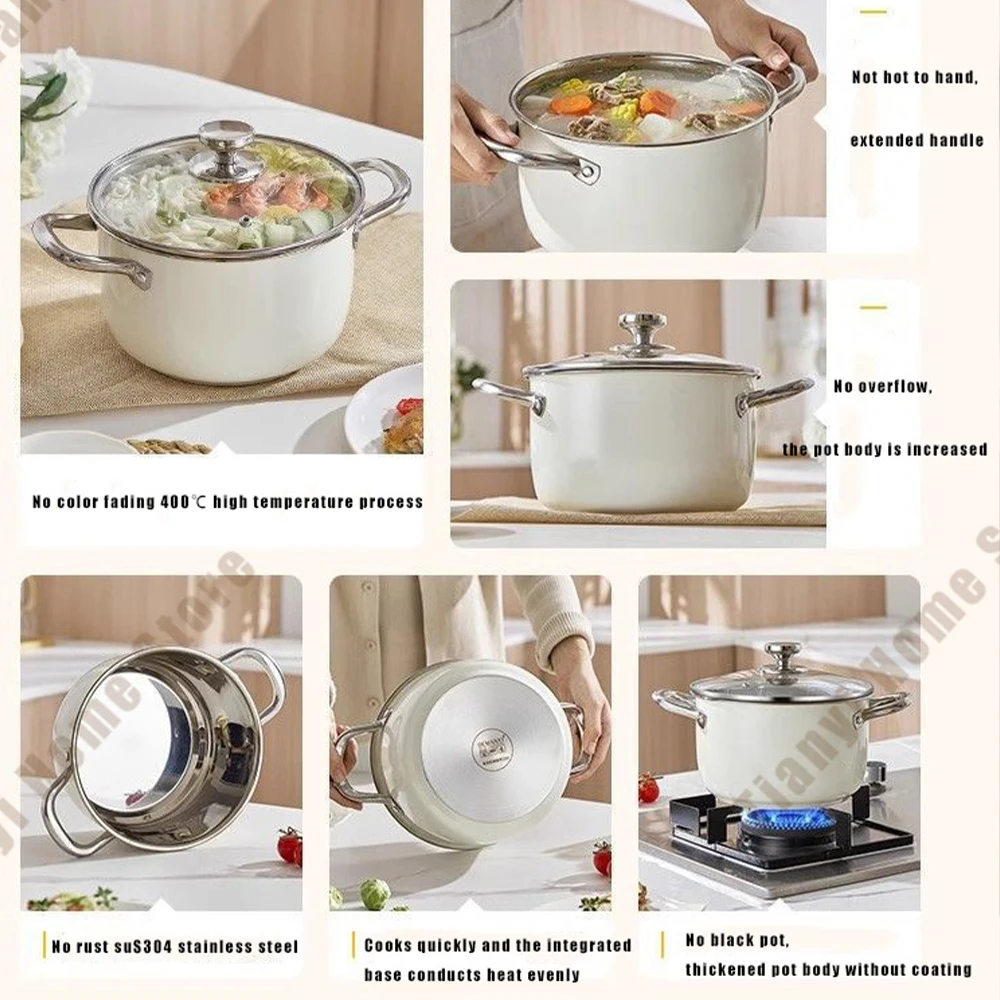 304 Stainless Steel Soup Pot Non-stick Pan with lid Home Hot Pot Induction Cooker Gas Stove Universal Food Supplement Milk Pot