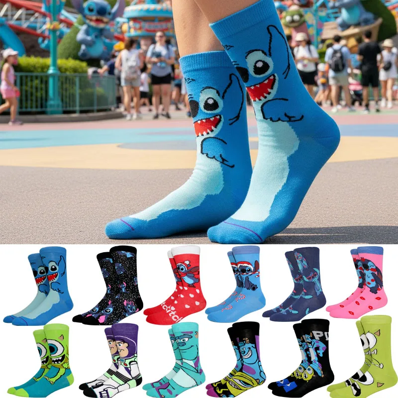 

1 Pairs New Anime Long Women Socks Novel Stitch Cosplay Socks Personality Hip Hop Harajuku Happy Funny Men Socks Size 36-44