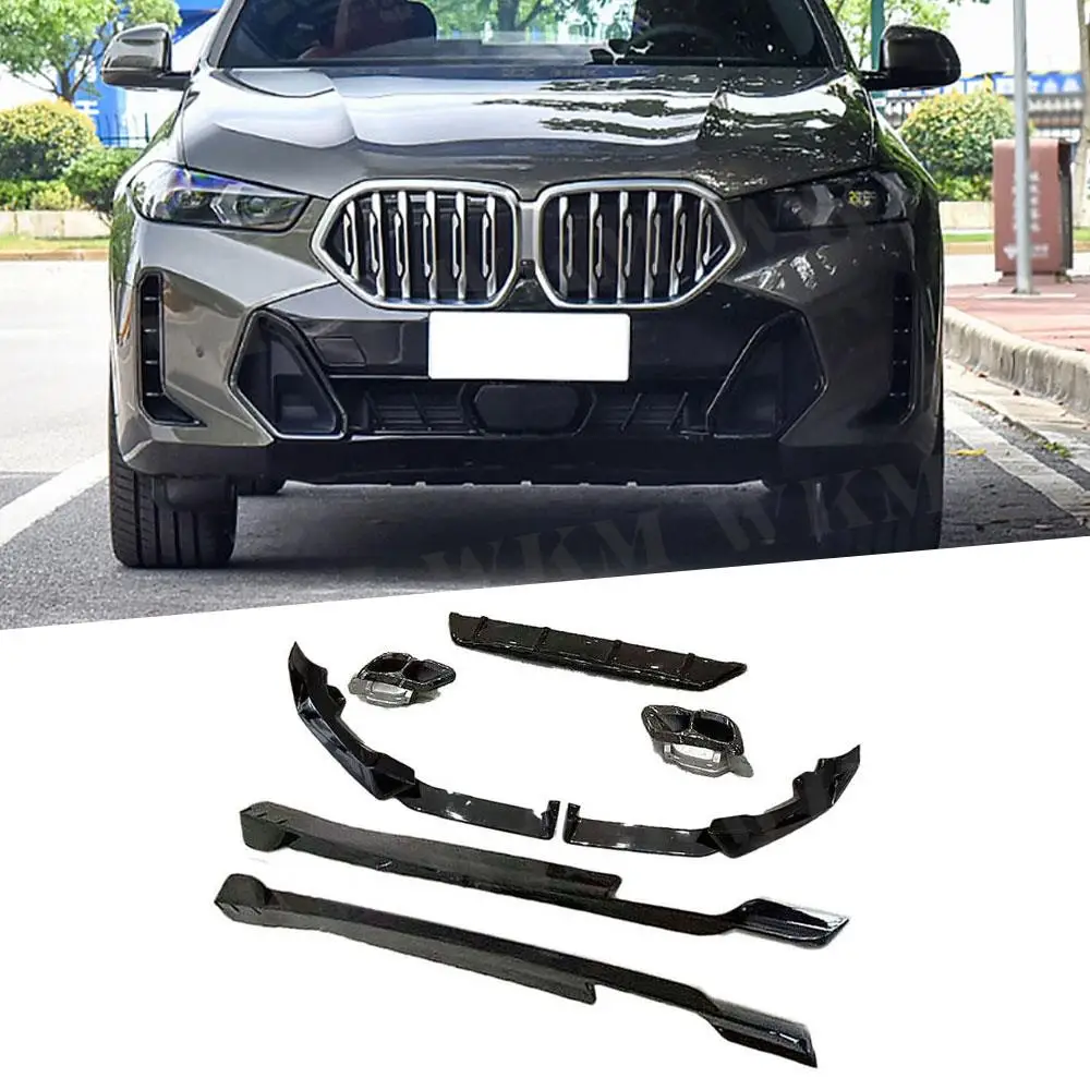 

1 Set For BMW X6 G06 LCI Sport 2023+ ABS Front Lip Rear Bumper Diffuser Side Skirts Exhaust Front Chin Spoiler Car Bodykits