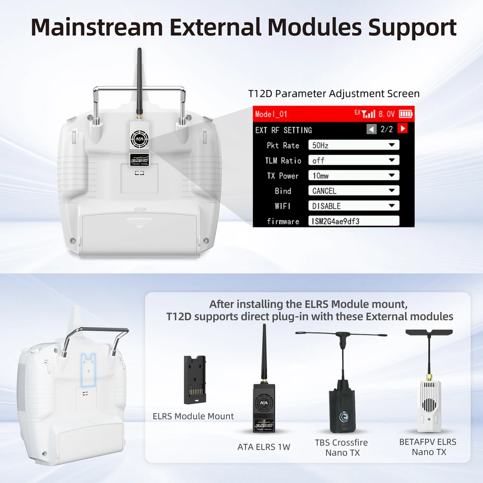 Radiolink T12D ELRS 12 チャンネル送信機、受信機 R12F、外部