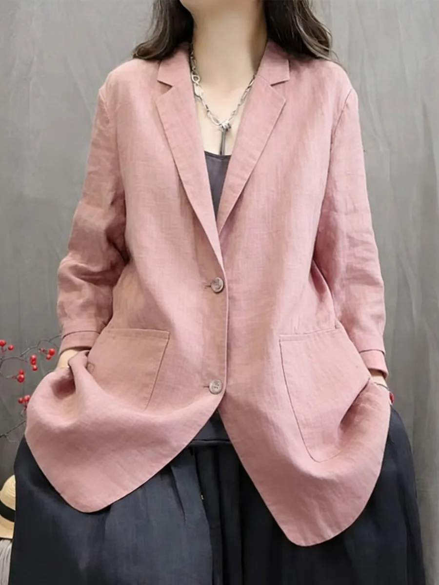 

Women's Cotton Linen Suit Jacket Long Sleeve Casual Loose Korean Design Spring Summer New Style Versatile Loose Fit Coat