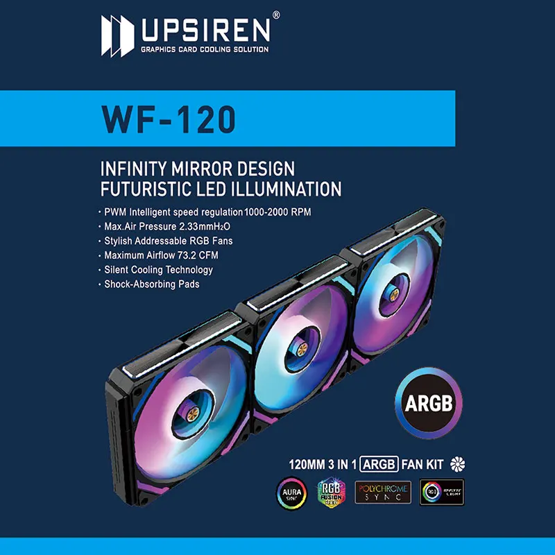 Imagem -06 - Upsiren-argb Pwm Ventilador de Chassi Cor Mágica Costura sem Fio Dissipação de Calor do Computador Argb Wf120 120 mm 4pin Pcs